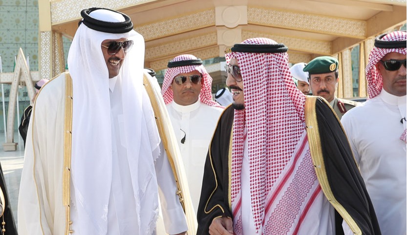 HH the Emir Sheikh Tamim bin Hamad Al-Thani with with King Salman at Hamad International Airport