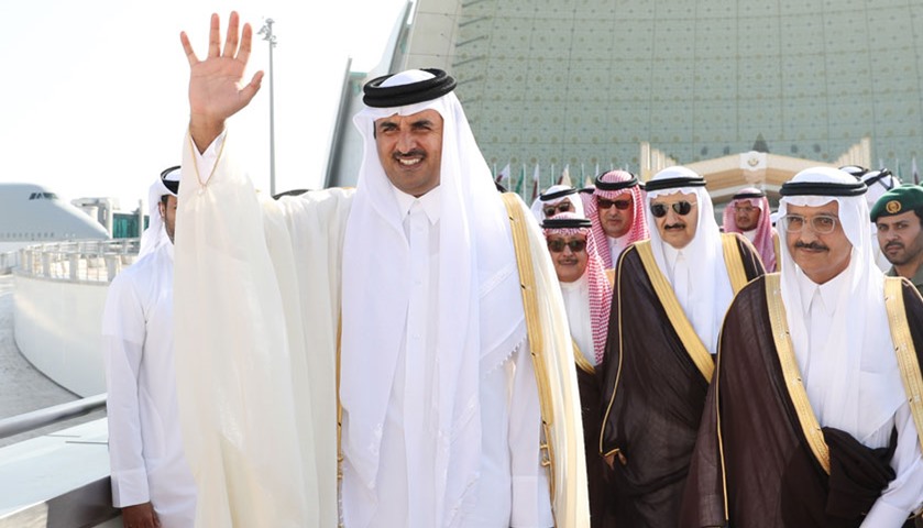 HH the Emir Sheikh Tamim bin Hamad Al-Thani bids farewell to King Salman and the Saudi delegation