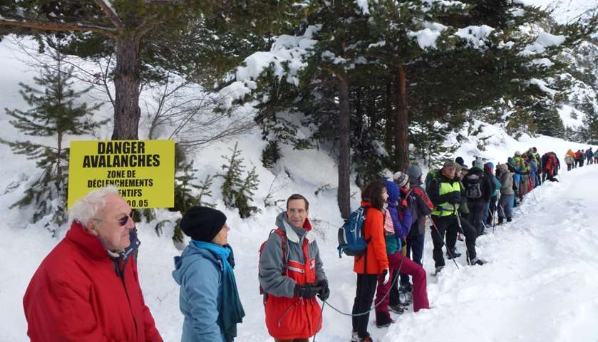 A rally to warn of the dangers to migrants in crossing passes in the Alps during the winter.