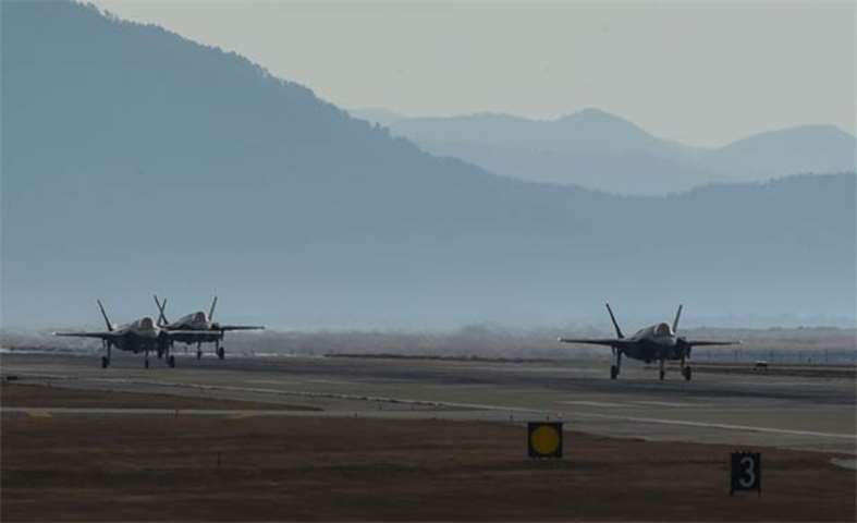 US Air Force F-35A Lightning II fighter jets taxiing at Kunsan Air Base in Gunsan