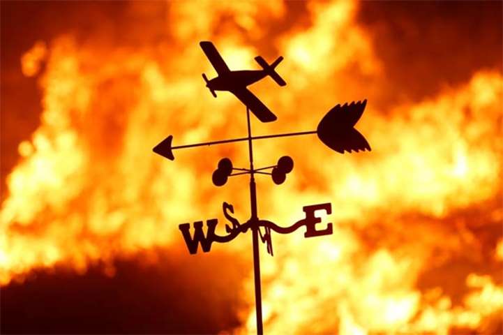 A weather vane is pictured on a ranch during the Creek Fire in the San Fernando Valley on Tuesday