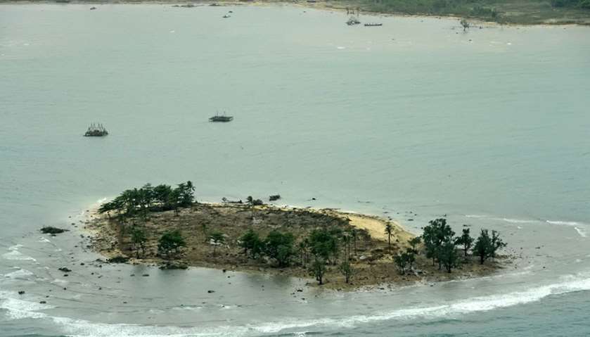 An aerial view of an affected island after a tsunami hit Sunda strait in Pandeglang, Banten province