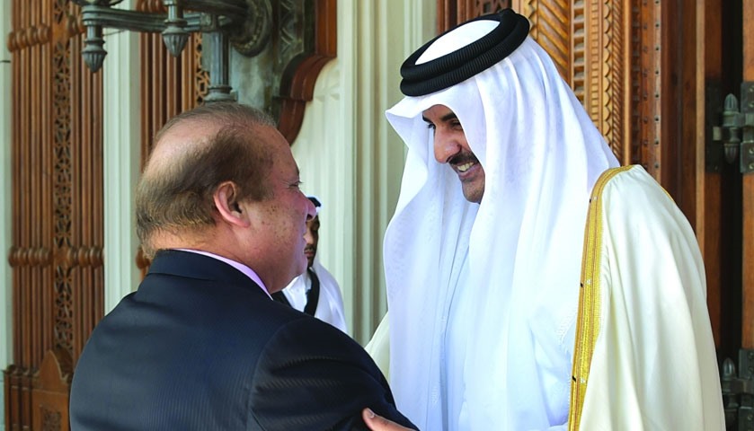 HH the Emir Sheikh Tamim bin Hamad al-Thani receiving Pakistan Prime Minister Nawaz Sharif