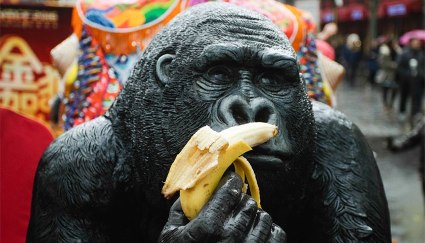 A sculpture of a monkey is pictured during the celebrations on February 14, in Paris.