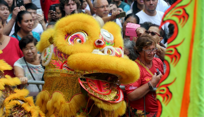 A lion dance of the community as they take part in celebrations in Sao Paulo, Brazil