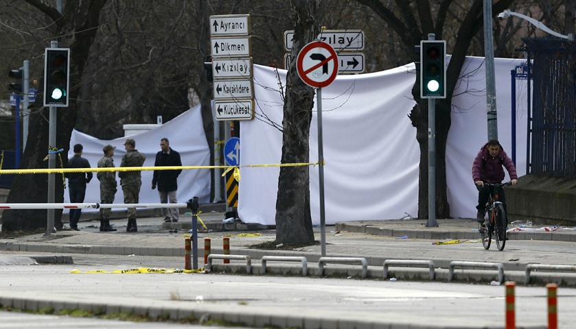 The entrance of a street which leads to the explosion site, is blocked by canvas