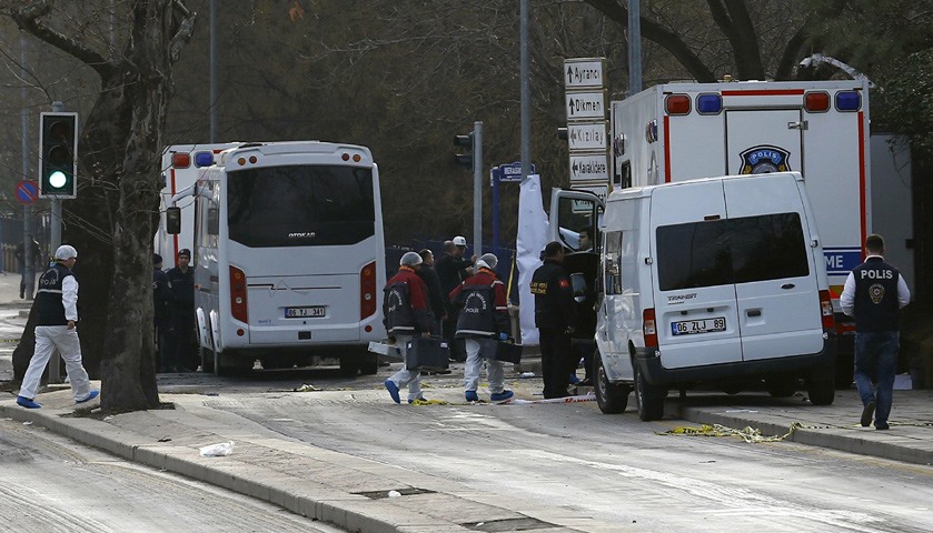 Forensic experts arrive near the site of explosion in Ankara, Turkey