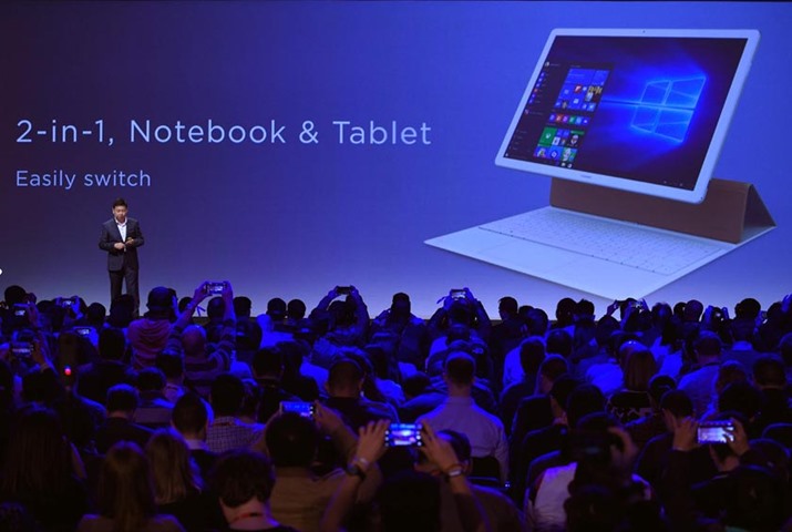 Chinese multinational Huawei\'s CEO Richard Yu presents the accessories of Matebook in Barcelona