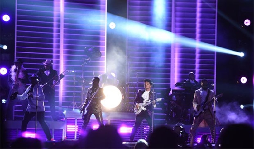 Bruno Mars performs during the Grammy Awards in Los Angeles
