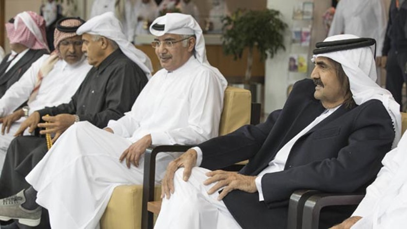 HH the Father Emir is seen with dignitaries at the Sport Day celebrations
