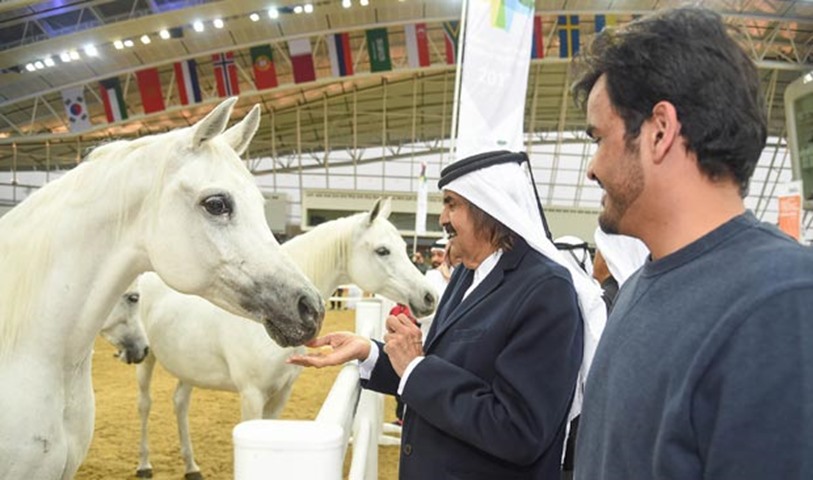 HH the Father Emir and HE Sheikh Joaan bin Hamad al-Thani at an event at Al Shaqab