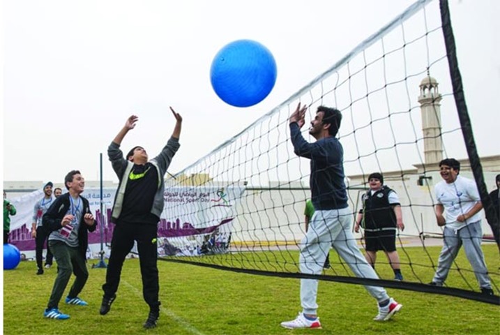 HE Sheikh Joaan bin Hamad al-Thani takes part in a game of volleyball