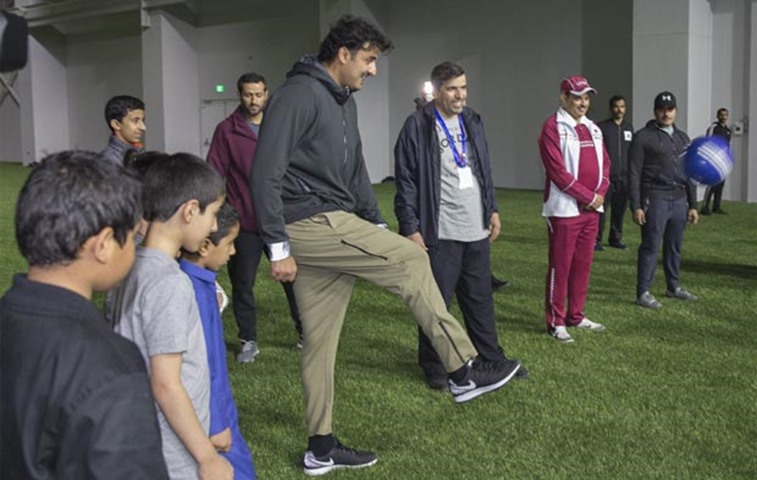 The Emir joined the children in the centre\'s indoor facility to take part in different sports