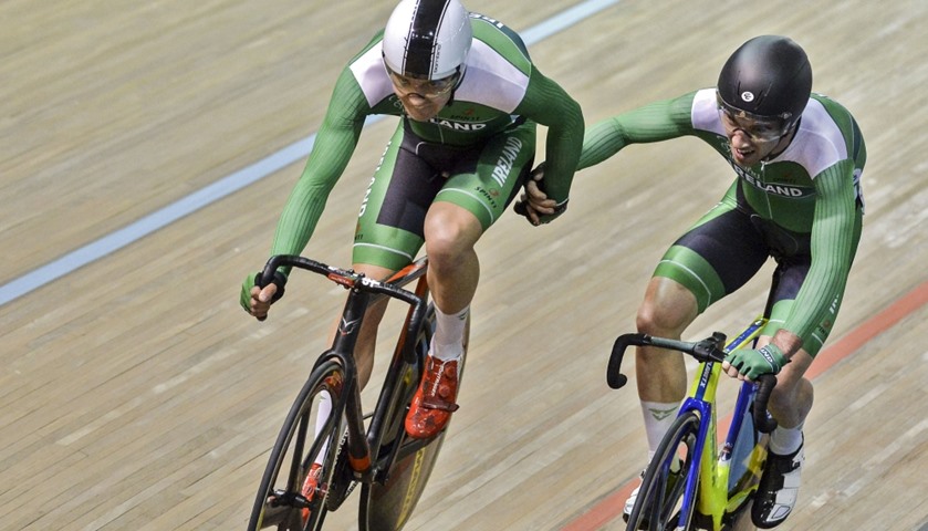 The Ireland team Mark Downey (L) and Felix English compete in Men\'s Madison final
