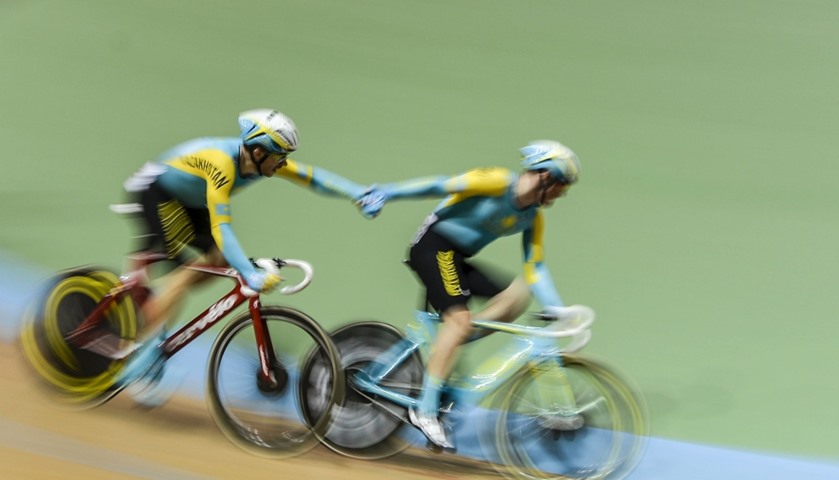 The Kazakhstan team competes in Men\'s Madison final
