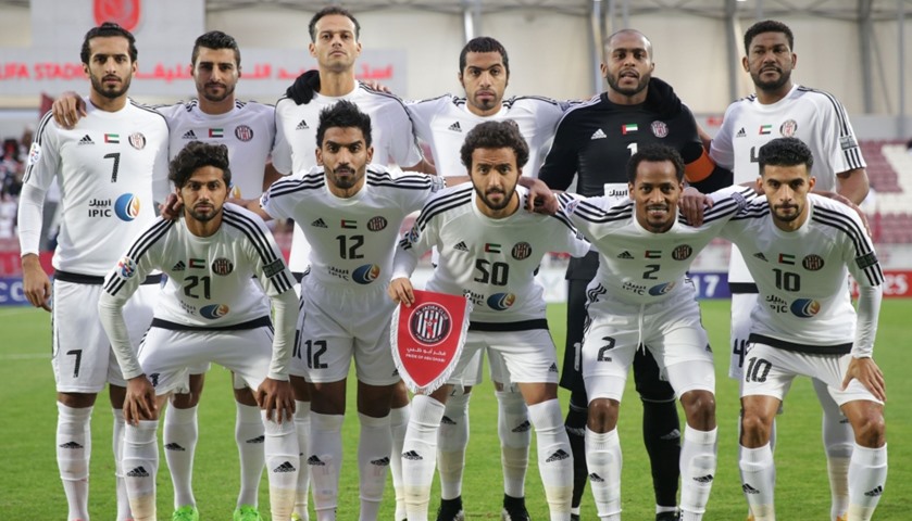 UEA\'s Al-Jazira Club players pose for a picture ahead of match