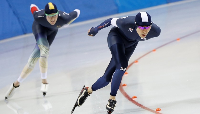 Speed Skating - Lee Seung-Hoon of South Korea and Joshua Capponi of Australia in action.