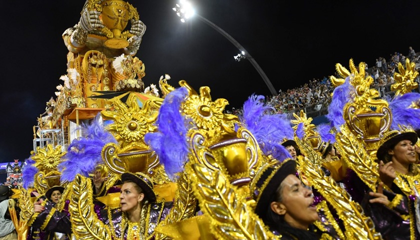 Revelers of the Gavioes da Fiel samba school perform