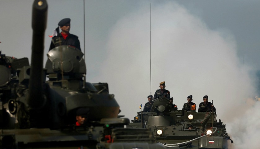 An army tank is seen in a line at the parade during Sri Lanka\'s 69th Independence day celebrations