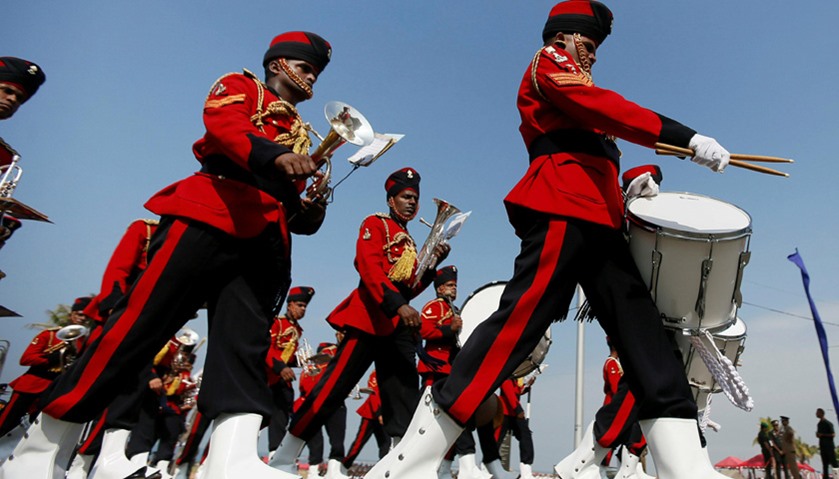 Military band march at a parade during Sri Lanka\'s 69th Independence day celebrations