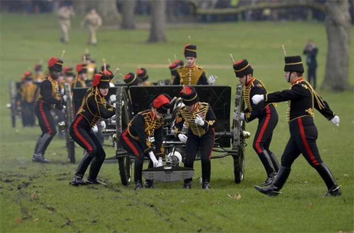 The King\'s Troop Royal Horse Artillery take part in a ceremony in London on Monday