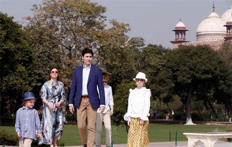 Justin Trudeau along with his family visiting the Taj Mahal in Agra on Sunday