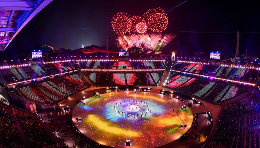 General view as fireworks are set off during the closing ceremony of the Pyeongchang 2018 Winter Oly