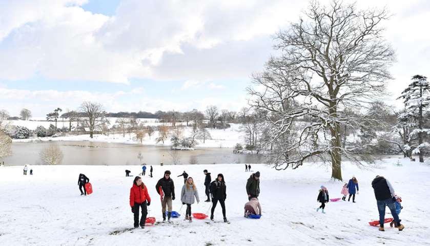 People go sledging in Dunorlan park in Tunbridge Wells following a heavy snowfall