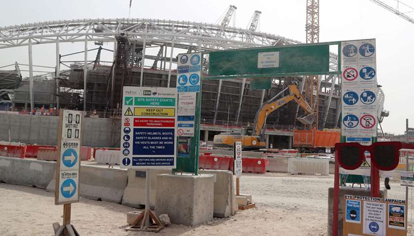 A general view shows construction work at the Al-Wakrah Stadium