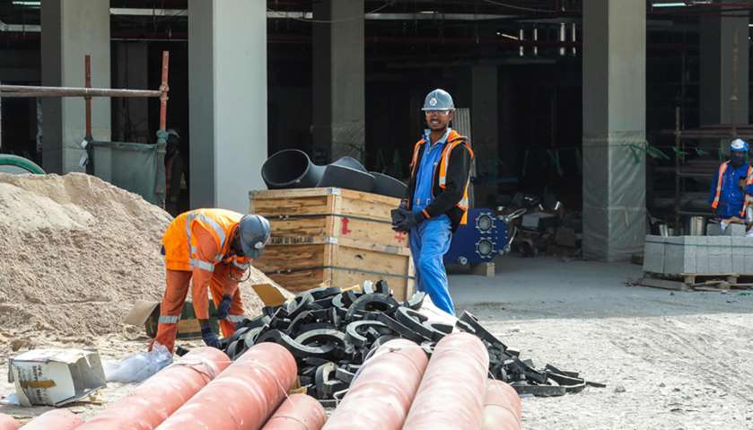 Workers on the construction site at Al-Wakrah Stadium, Qatar