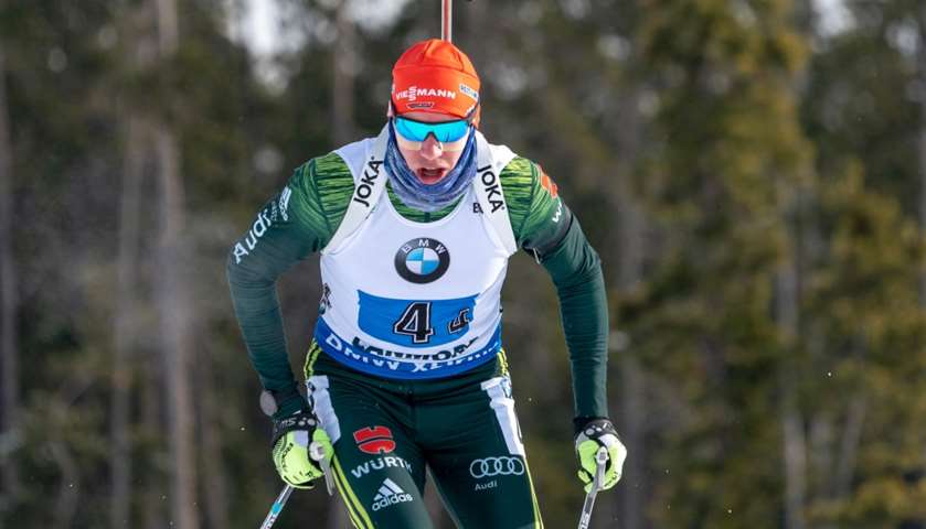 Germany\'s Arnd Peiffer competes during the men\'s 4X7.5 km relay