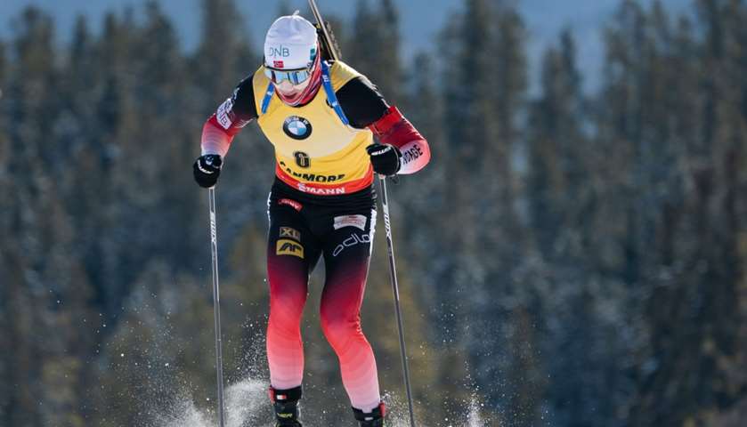 Johannes Thingnes Boe of Norway is seen on his way to win the 15km Short Individual competition