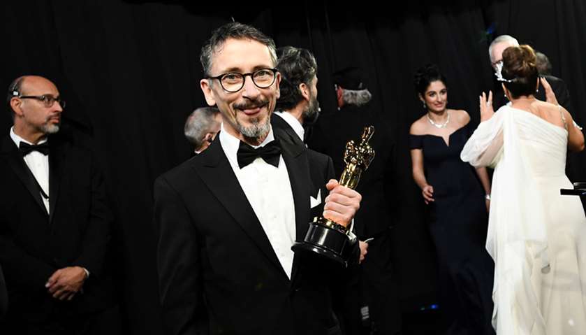 Stuart Wilson poses with the Oscar for Best Sound Mixing for \"1917\" at the 92nd Academy Awards in Ho