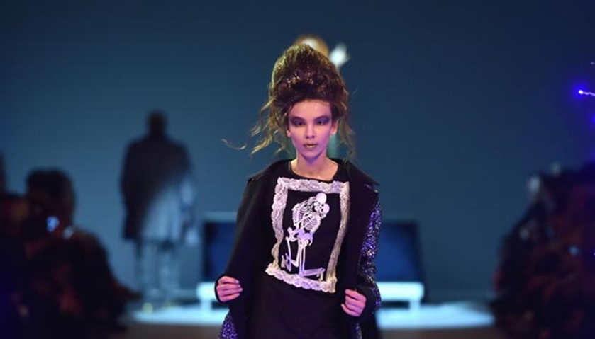 A creation is presented at the fashion show in Kiev