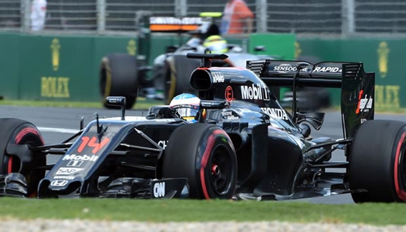 McLaren Honda\'s Spanish driver Fernando Alonso takes a corner during the Formula One race