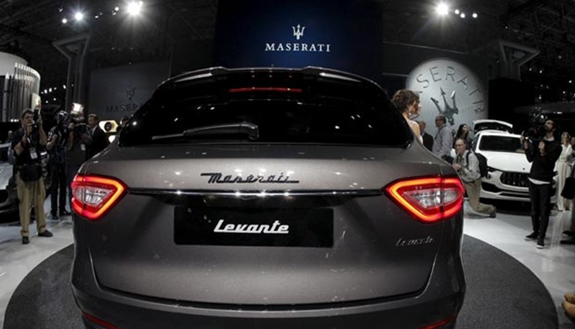 The Maserati Levante SUV is displayed during the auto show media preview in Manhattan