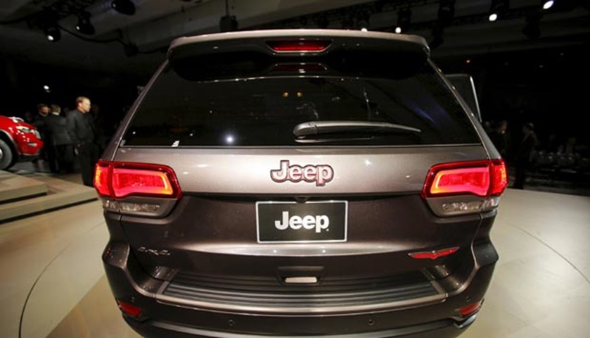 The Jeep Cherokee Trailhawk sports utility vehicle is seen during a media preview in Manhattan