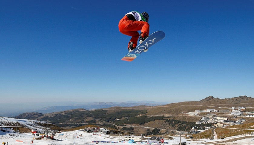 Women\'s Snowboard Slopestyle qualification - Aimee Fuller of Britain is airborne
