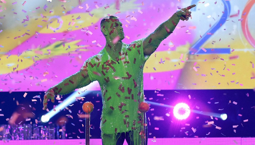 Host John Cena gets slimed onstage at Nickelodeon\'s 2017 Kids\' Choice Awards at USC Galen Center