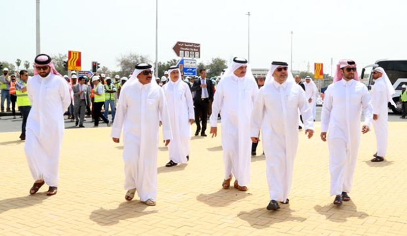 Ministers and dignitaries on an inspection tour of the Al Qalaa Interchange on Saturday
