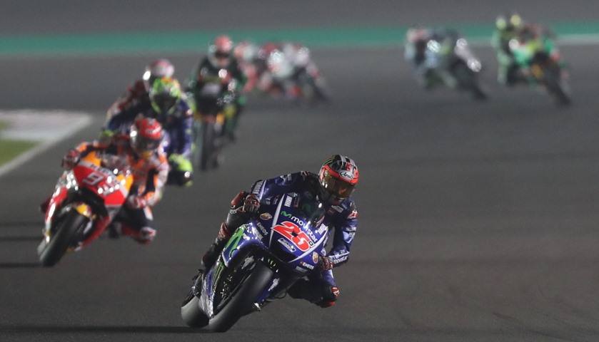 Movistar Yamaha MotoGP\'s Spanish rider Maverick Vinales (front) competes