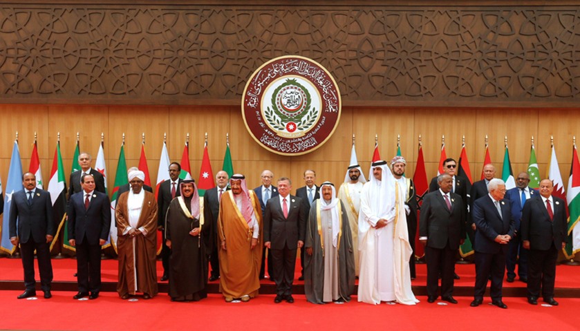 Arab leaders and head of delegations pose for a group photograph