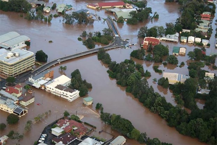 An aerial view of the flooding in the northern New South Wales town of Lismore