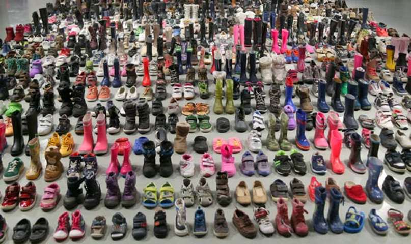 Ai Weiwei’s Laundromat exhibition displays meticulously arranged shoes. Pictures: Jayan Orma