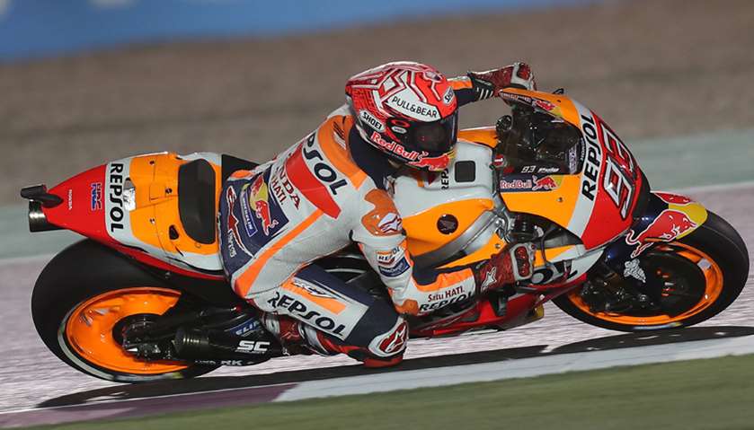 Repsol Honda\'s Spanish driver Marc Marquez competes during the MotoGP qualifiers