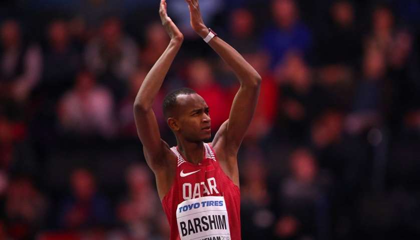 Qatar\'s Mutaz Essa Barshim reacts during the Men\'s High Jump
