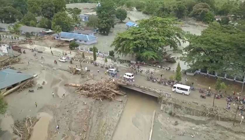 A general view shows the aftermath of a flood in Sentani, Papua providence, Indonesia