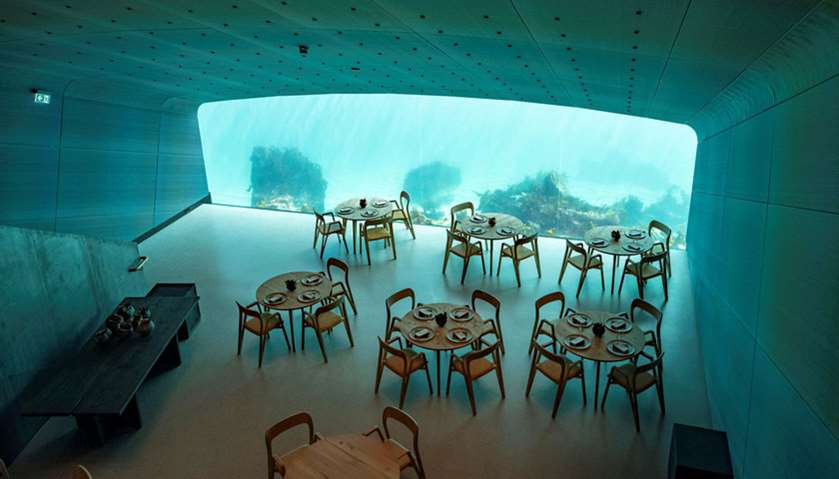 Interiors of \"Under\", a semi-submerged restaurant beneath the waters of the North Atlantic