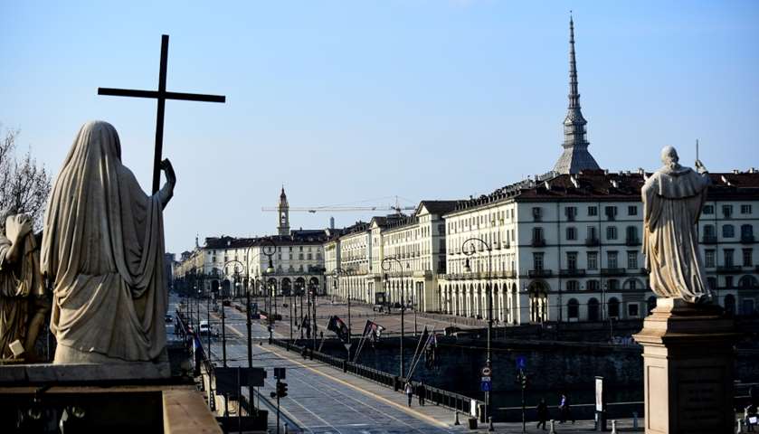 A general view of a deserted Vittorio Veneto square in Turin