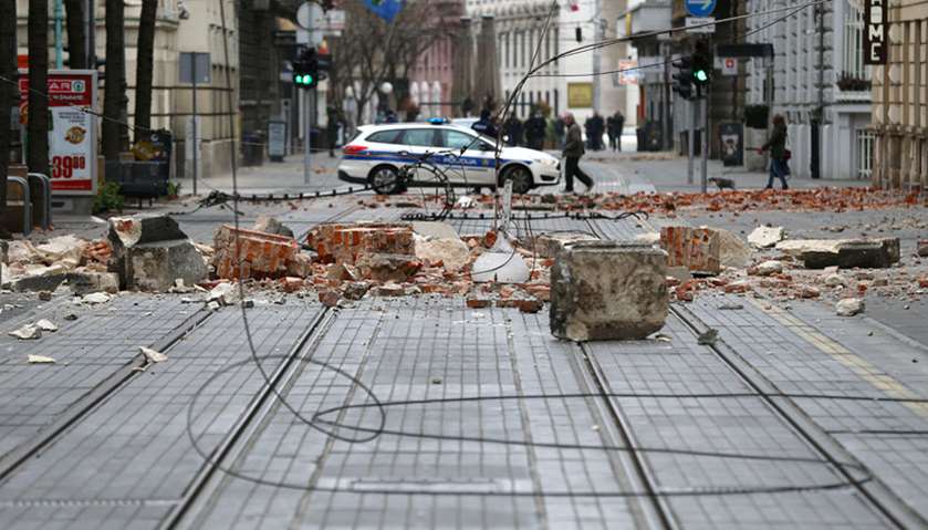 Debris are seen on a street following an earthquake, in Zagreb, Croatia